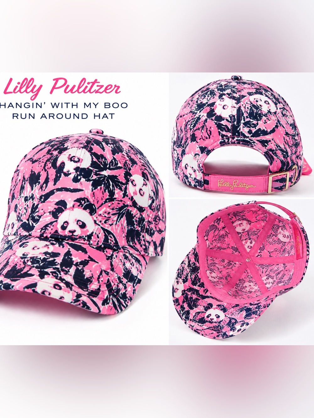 Lilly Pulitzer Hangin With My Boo Panda Print Run Around Baseball Cap Hat NEW